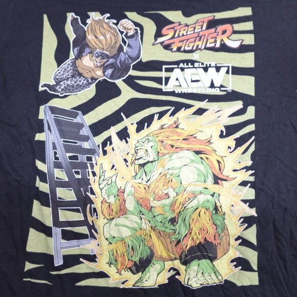 Street Fighter x AEW Shirt Large Black Nerds Campcom - Picture 1 of 6